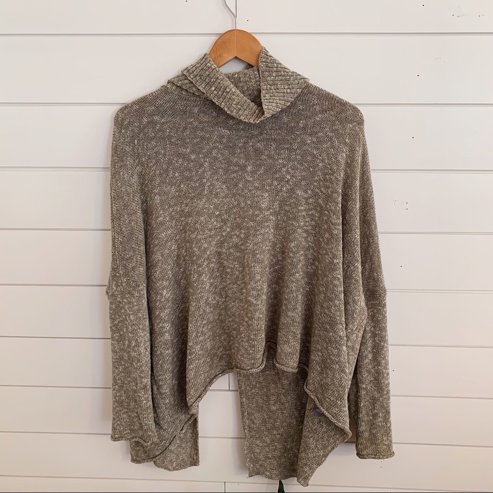 Aerie | Cowl Neck Open Back Sweater | Tan/Gray